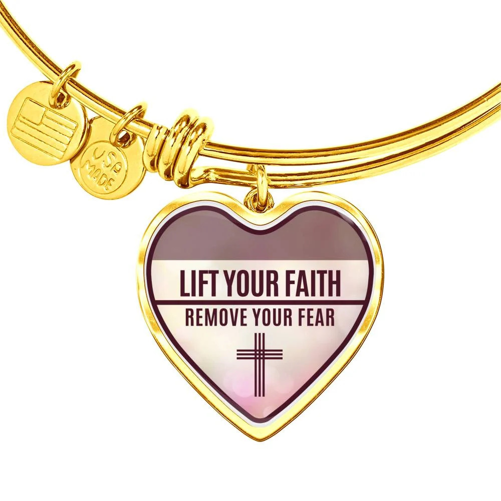 Lift Your Faith Personalized Engraved Gold Heart Bangle Bracelet Custom Name Da